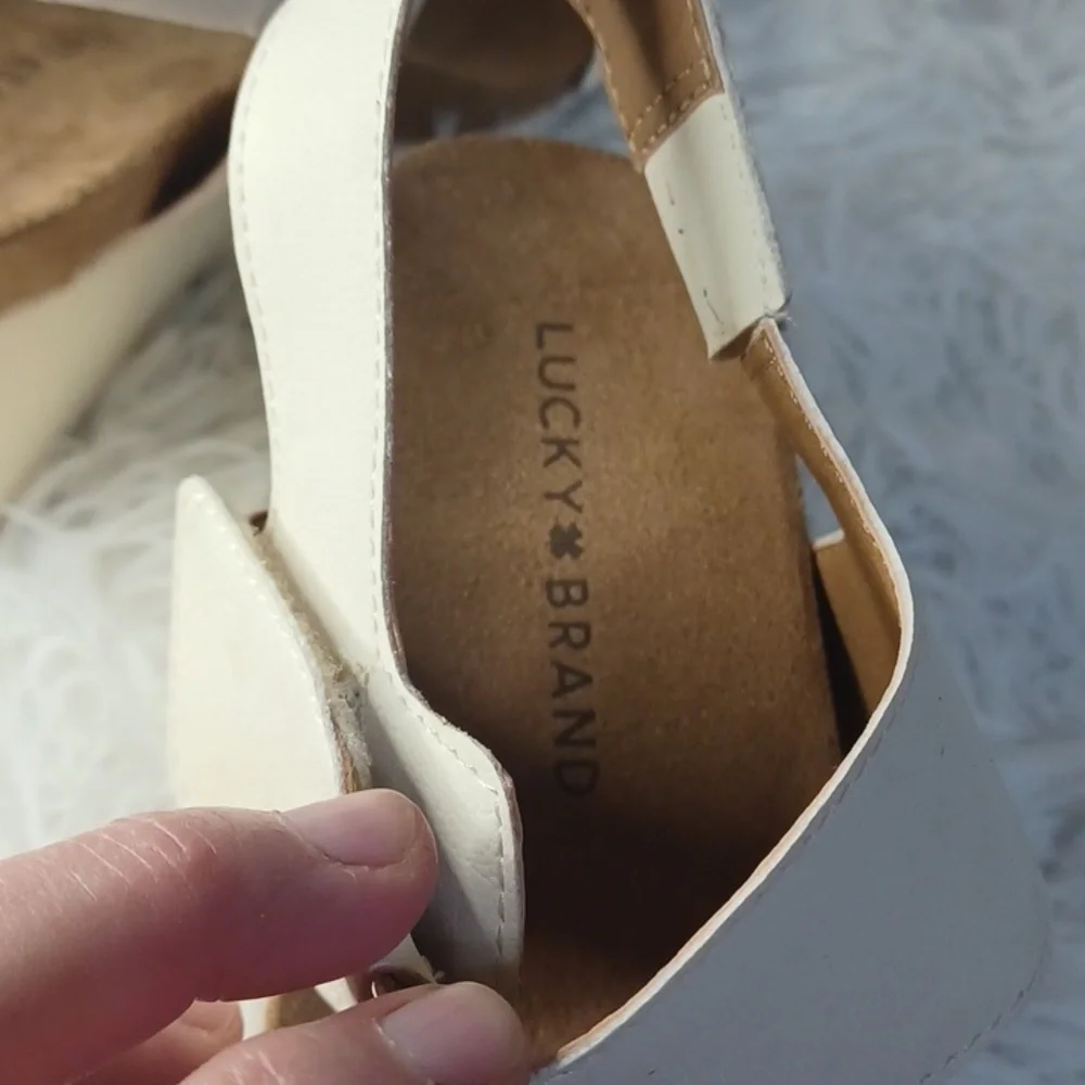 Lucky Brand White Wedge Sandals